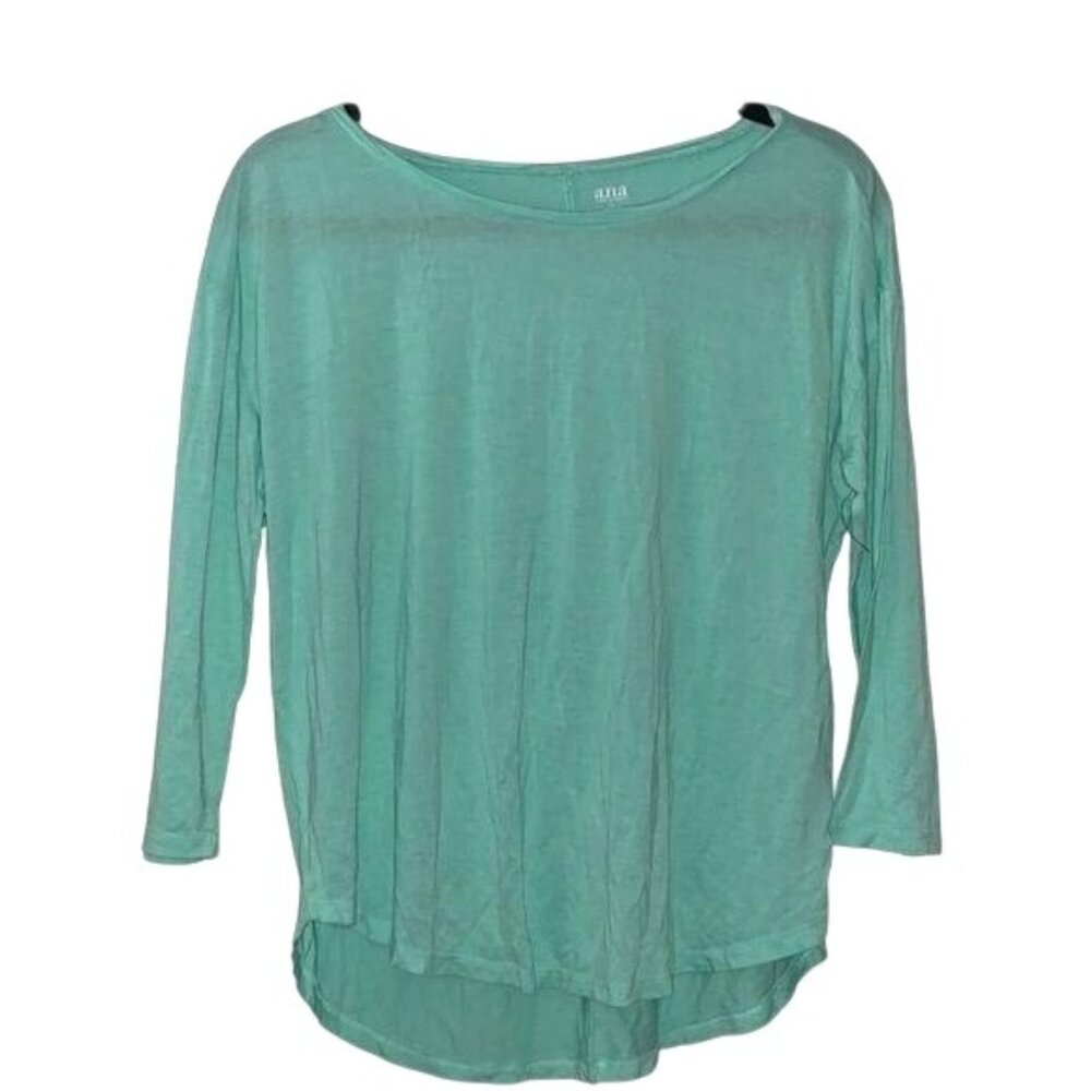 A.N.A Womens Mint Green 3/4 Sleeve High-Low Top L 100% Rayon Casual Loose Fit